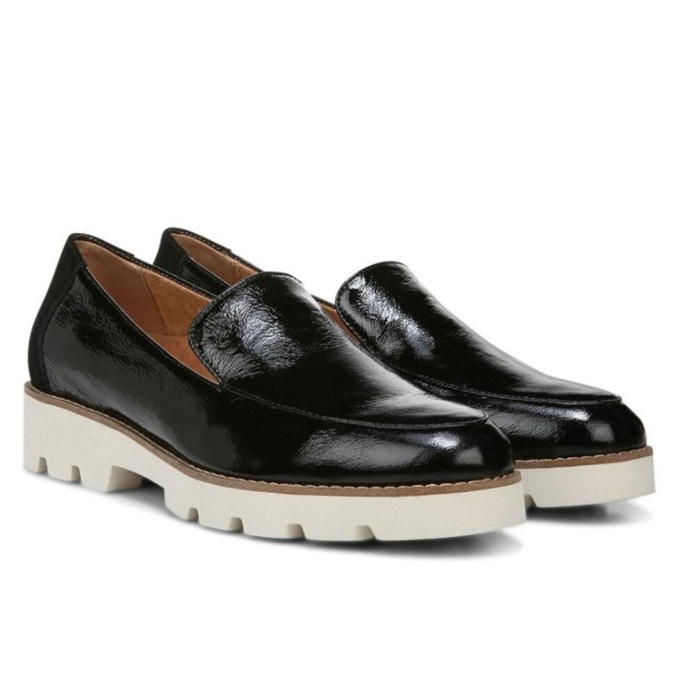 Vionic Black Patent Leather Lug Sole Loafers